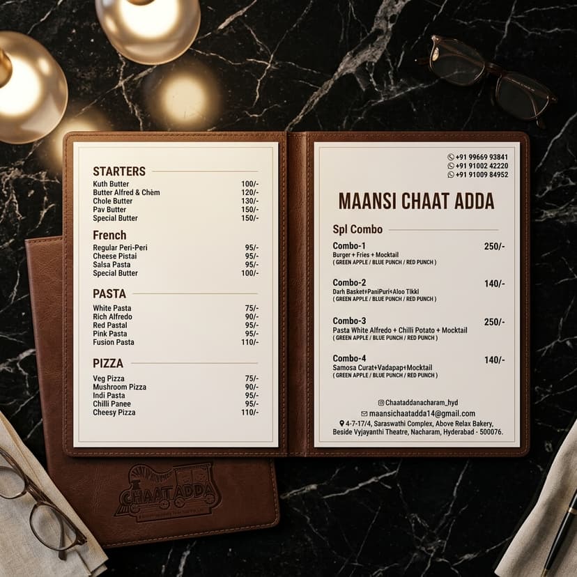 Premium restaurant menu card printing Hyderabad — NVS Printers